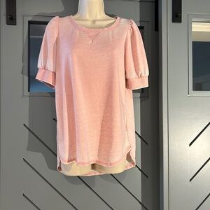 Pink T shirt with Gathered Shoulder detail Size M